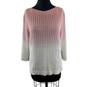 VENUS Pink White Sweater Dip-Dye Boat Neck 3/4 Sleeve Drop Shoulder Size Large L